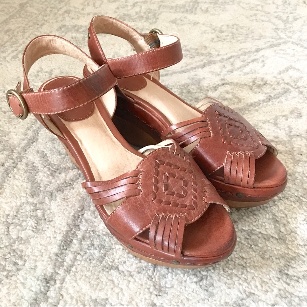 Frye Leather Cognac  Wedge Platform Sandals - Picture 2 of 5